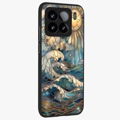 Oceanic Stained Printed Glass Case upright view showcasing decorative ocean pattern artwork with vibrant marine theme.