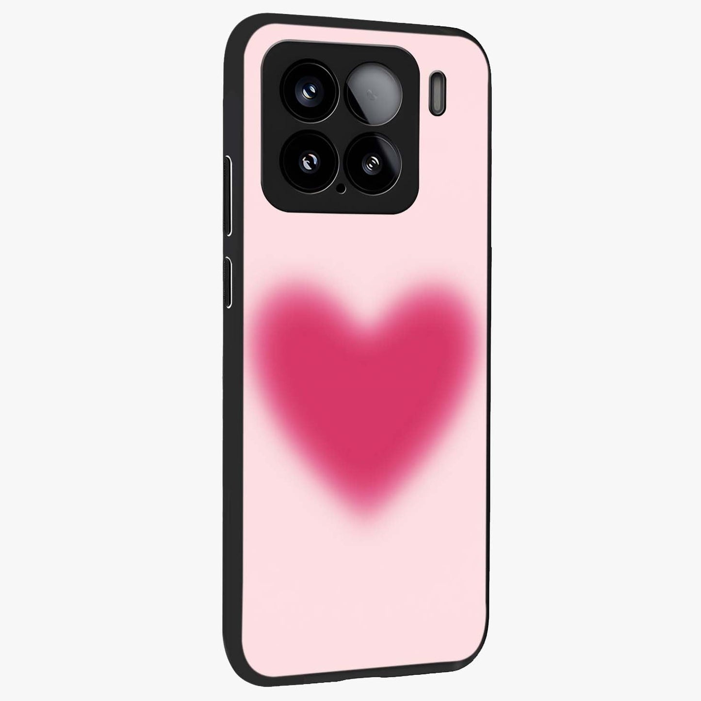Pink Aura Heart Glass Case upright view showcasing romantic heart artwork with soft pastel theme.