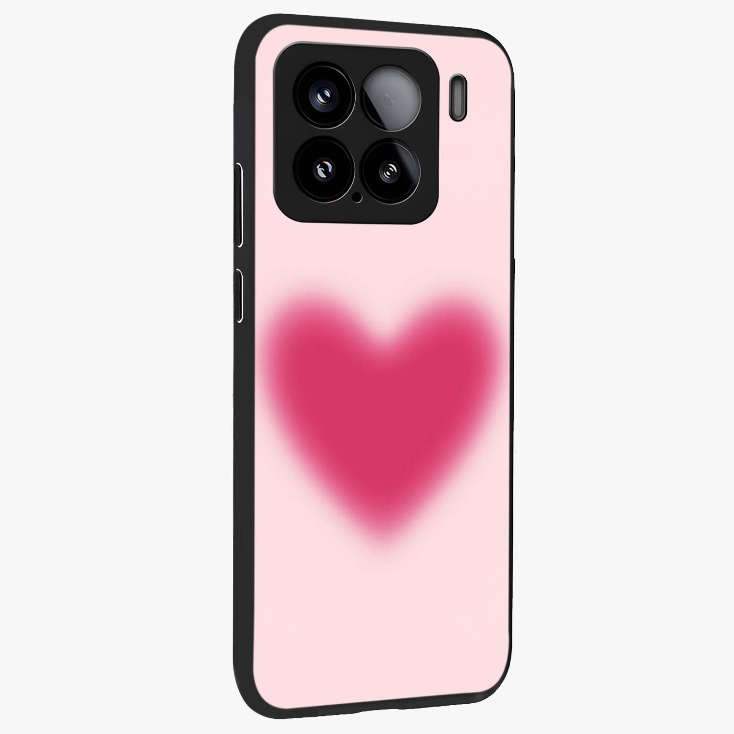 Pink Aura Heart Glass Case upright view showcasing romantic heart artwork with soft pastel theme.