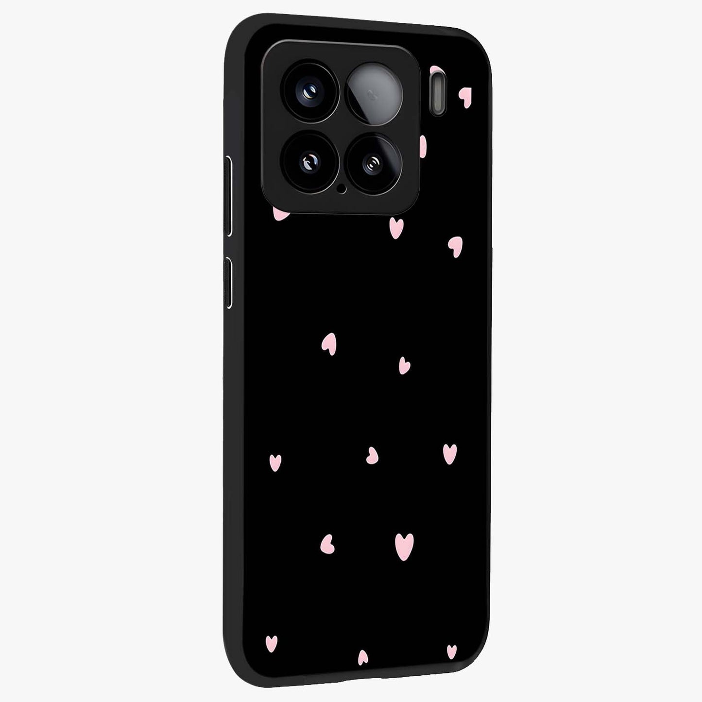Pink Love Drops Glass Case upright view showcasing charming heart drop artwork with romantic playful theme.