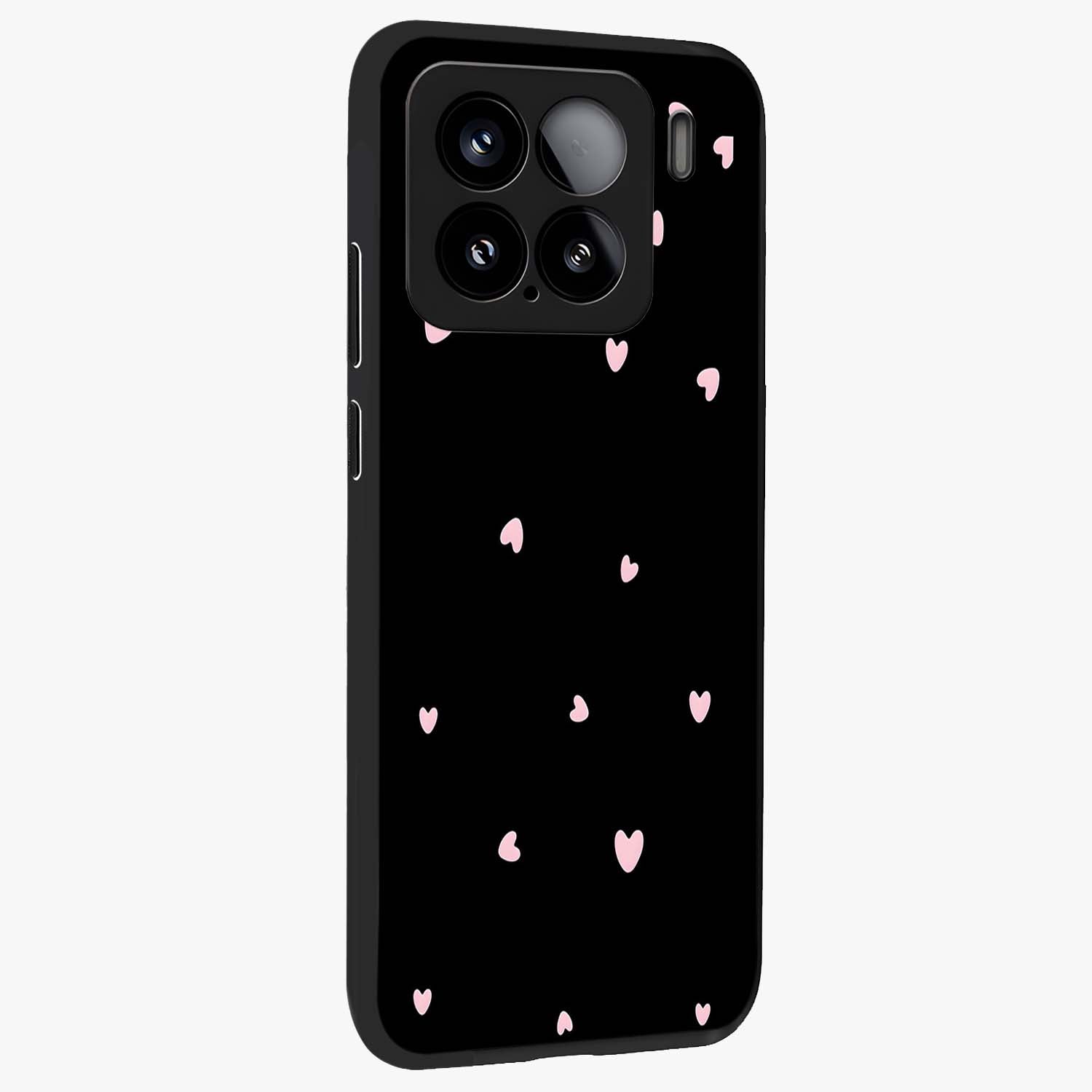 Pink Love Drops Glass Case upright view showcasing charming heart drop artwork with romantic playful theme.