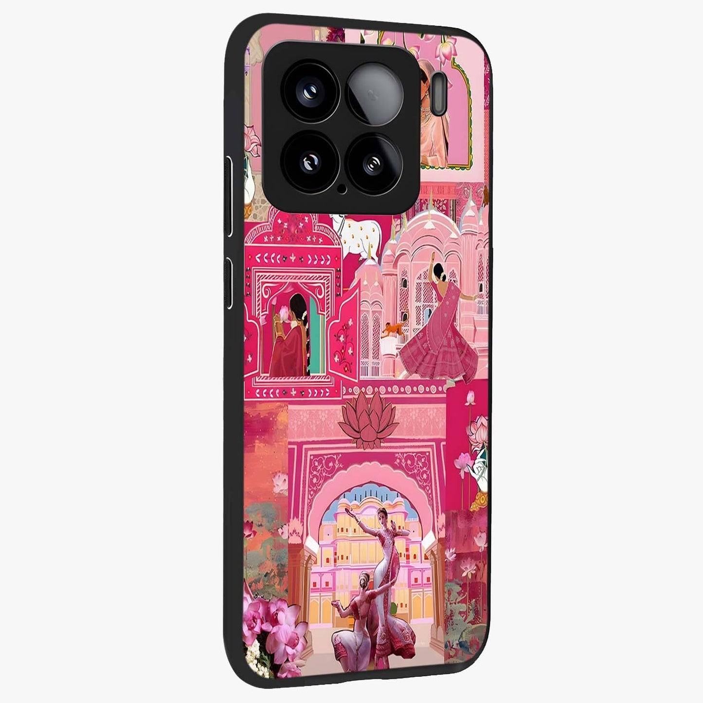 Pink Palace Muse Glass Case upright view showcasing artistic palace artwork with graceful royal theme.