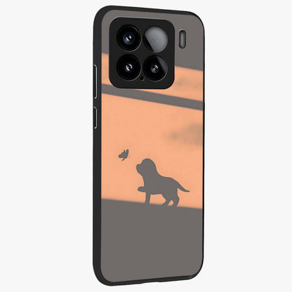 Puppy Shadow Art Glass Case upright view showcasing charming puppy artwork with creative silhouette theme.