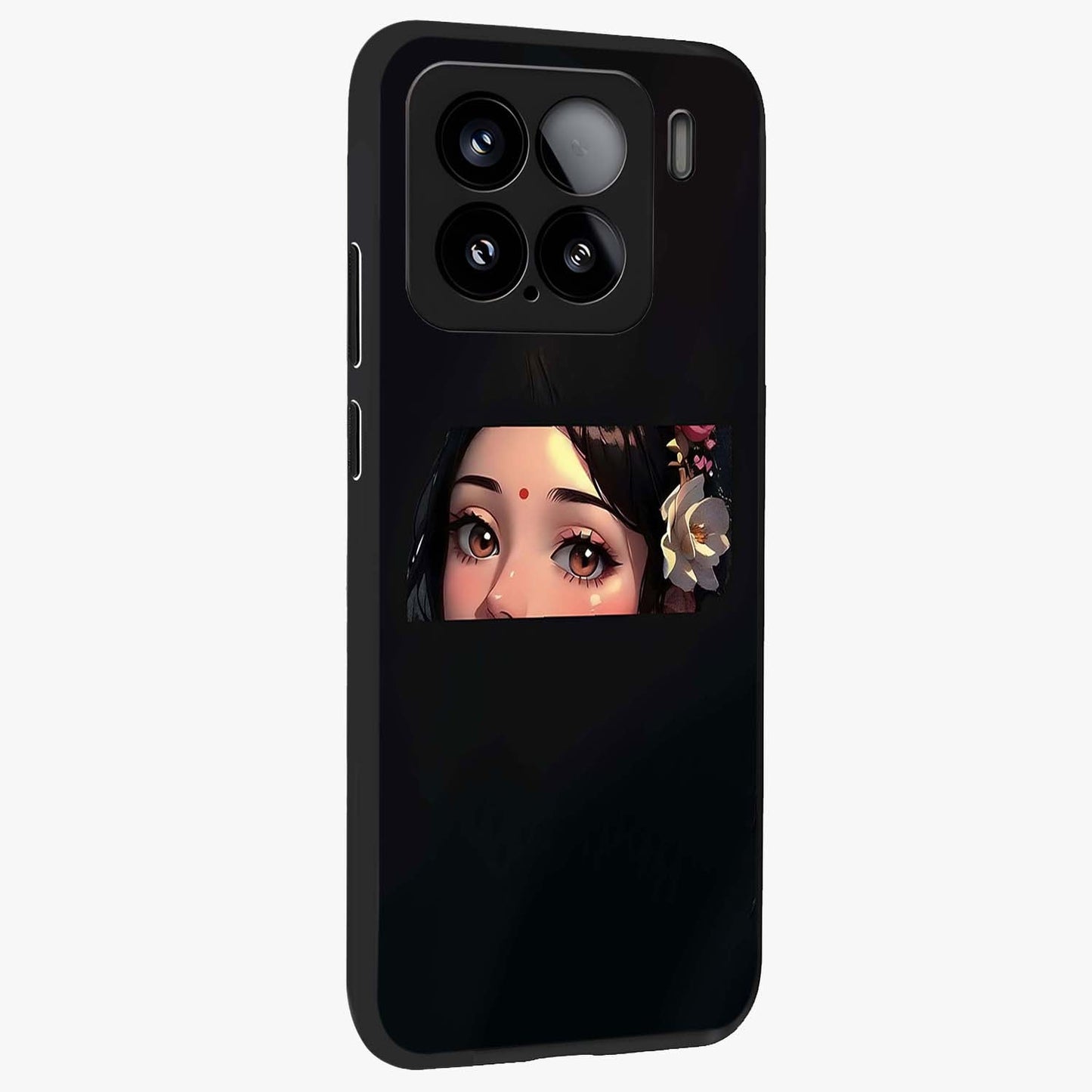 Radha Divine Embrace Glass Case upright view showcasing sacred Radha themed artwork with peaceful devotional style.