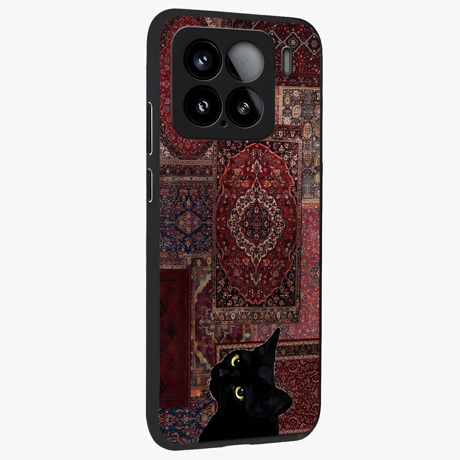 Regal Magic Cat Apple Glass Case upright view showcasing charming cat artwork with playful magical theme.