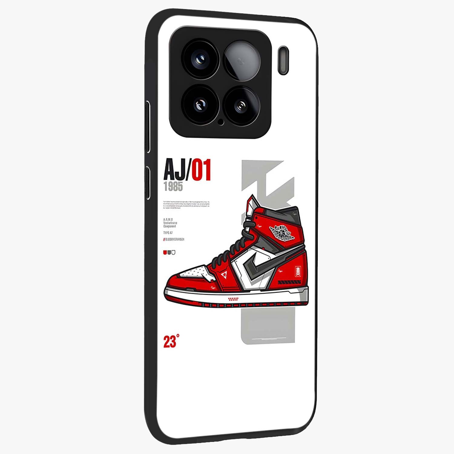 Retro Sneaker Blueprint Glass Case upright view showcasing stylish sneaker illustration with vintage streetwear theme.