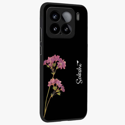 Riching Lavender Flower Custom Name Glass Case upright view showcasing elegant lavender floral artwork with personalized aesthetic.