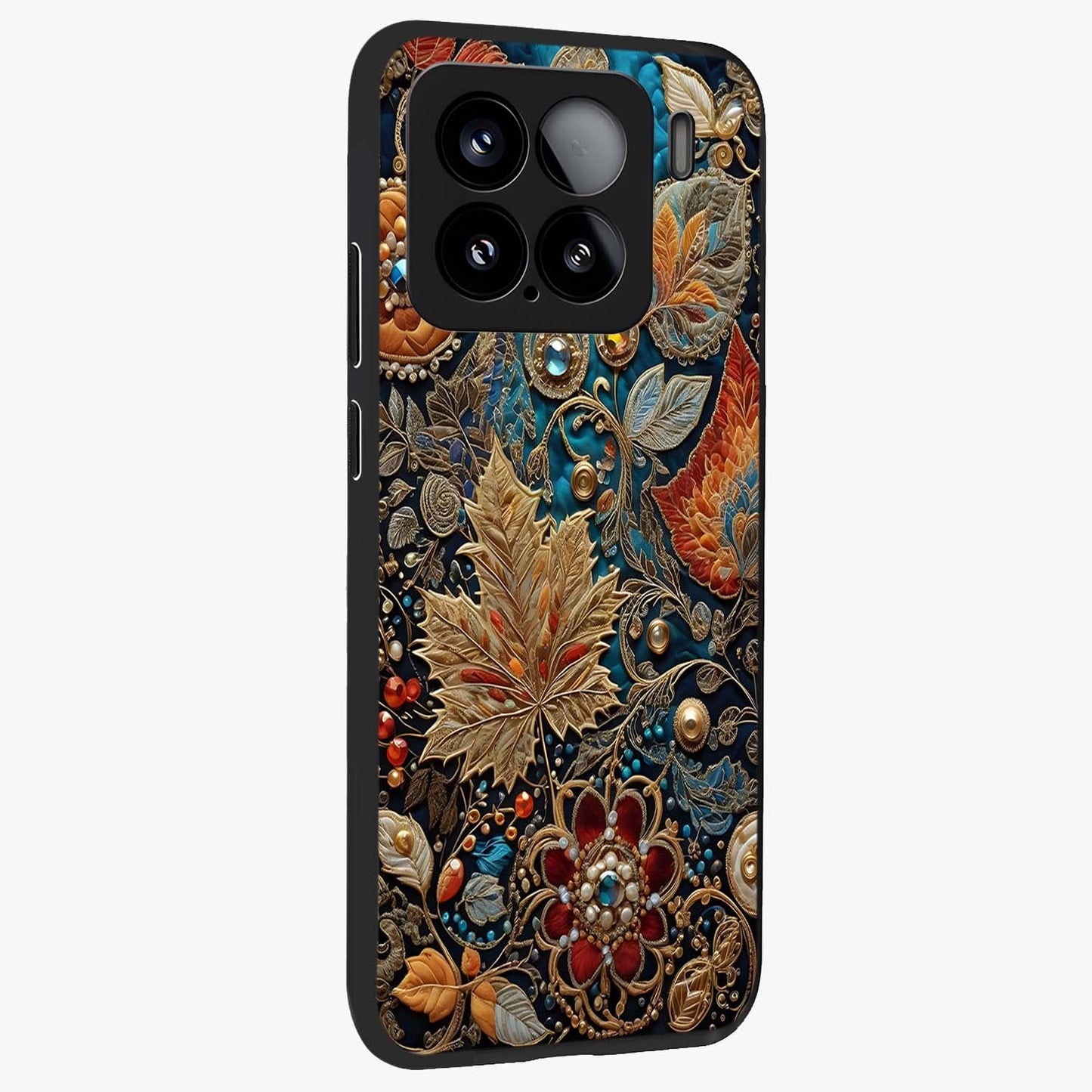 Royal Jewel Garden Glass Case upright view showcasing rich floral artwork with luxurious garden theme.