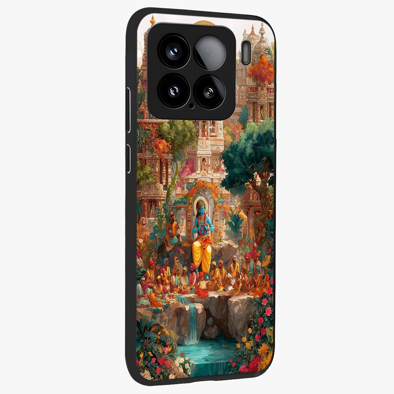 Sacred Sunlight Gods Glass Case upright view showcasing glowing divine artwork with sacred mythological theme.