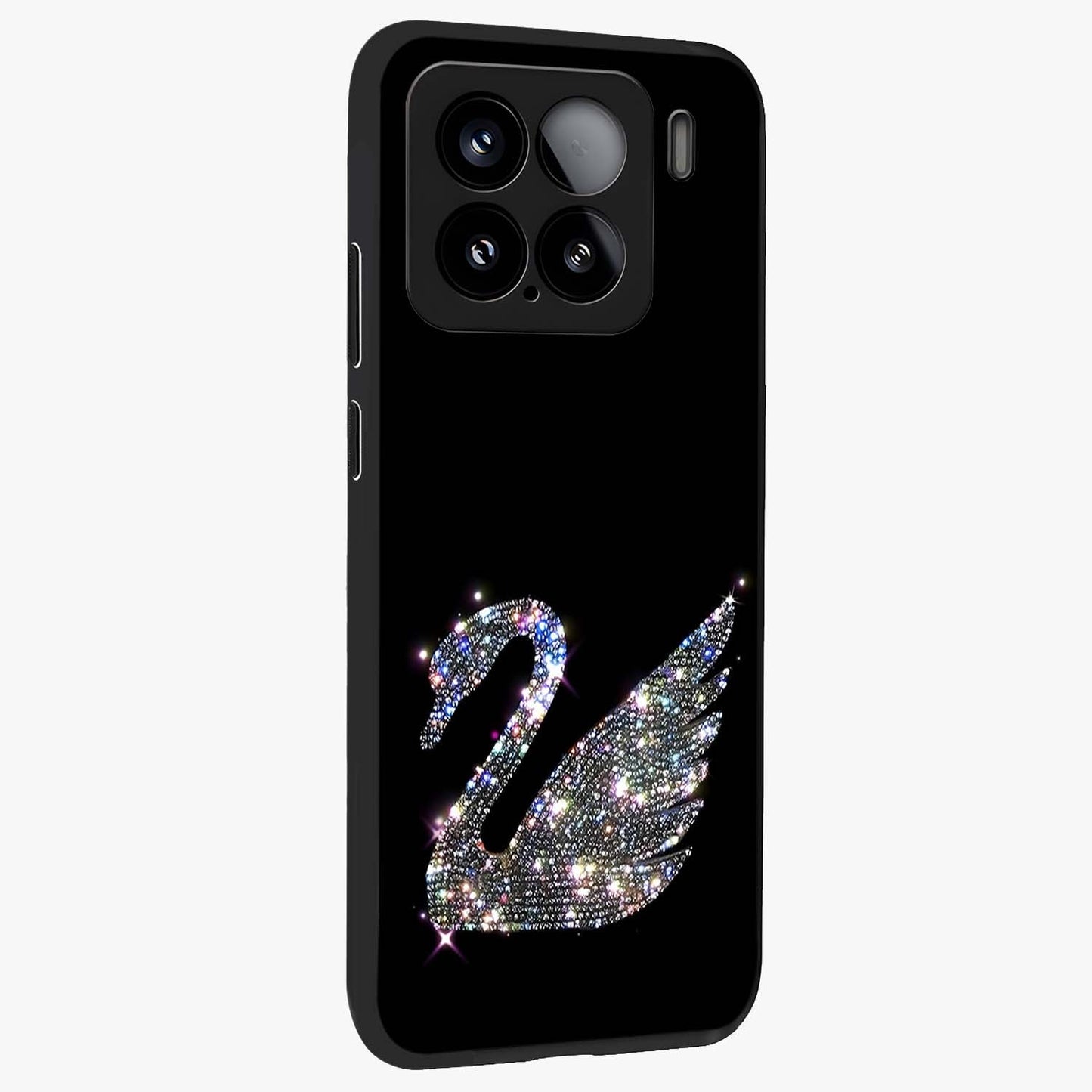 Starlit Swan Grace Glass Case upright view showcasing beautiful swan artwork with peaceful night themed design.