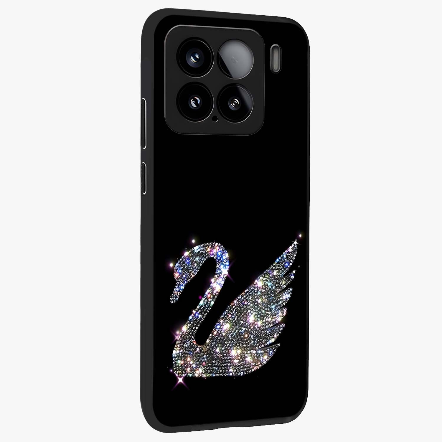 Starlit Swan Grace Glass Case upright view showcasing beautiful swan artwork with peaceful night themed design.