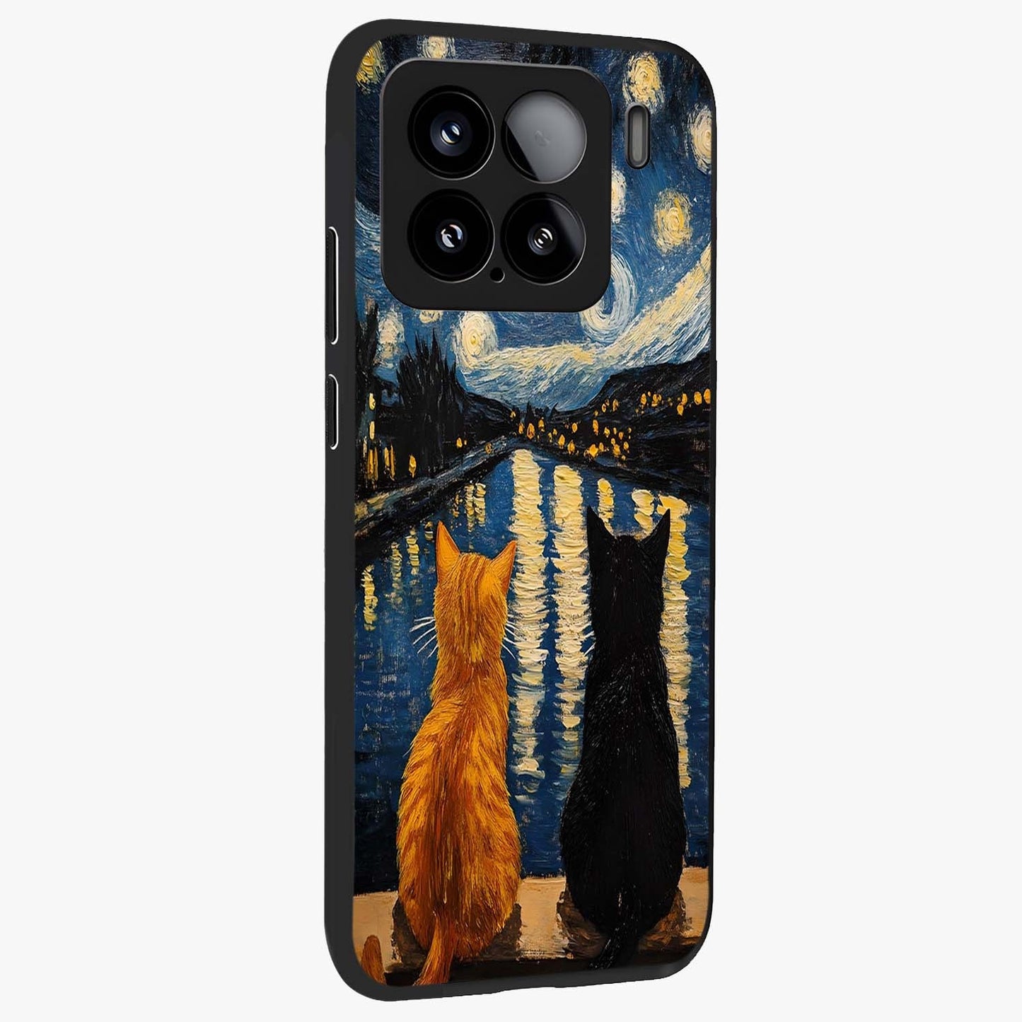 Starry River Cats Glass Case upright view showcasing adorable cat artwork with magical river and stars theme.