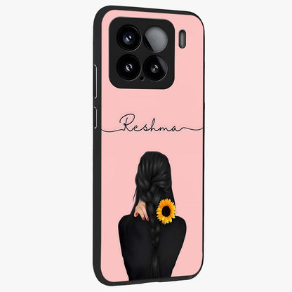 Sunflower Braid Beauty With Custom Name Glass Case upright view showcasing bright sunflower artwork with personalized floral aesthetic.