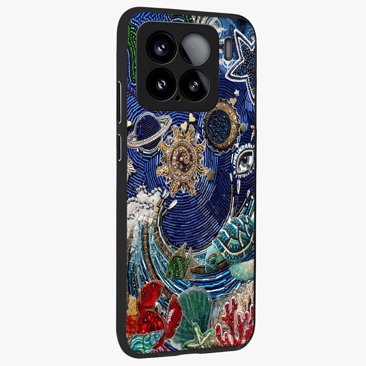 Universe Underwater Spark Glass Case upright view showcasing magical underwater galaxy artwork with vibrant cosmic theme.