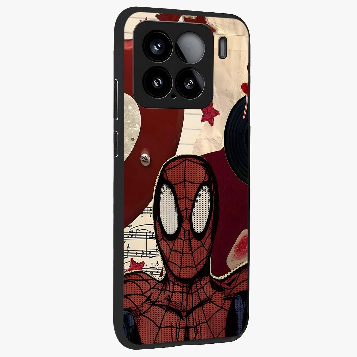 Web Warrior Vibes Glass Case upright view showcasing energetic superhero artwork with bold action theme.