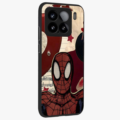 Web Warrior Vibes Glass Case upright view showcasing energetic superhero artwork with bold action theme.