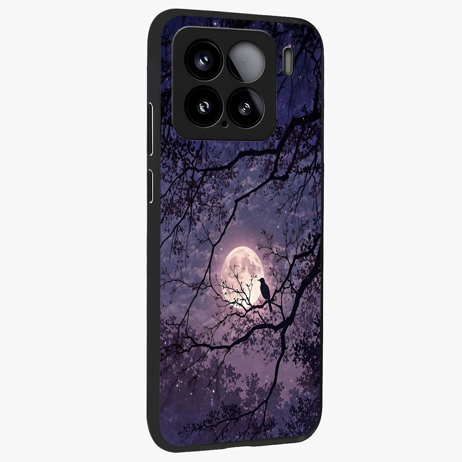 Whispering Moon Silence Glass Case upright view showcasing peaceful moon artwork with tranquil celestial theme.
