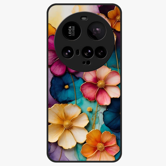 Artlyn Grace Flower Pattern Glass Case showing flat back view with elegant floral pattern artwork and glossy glass finish.