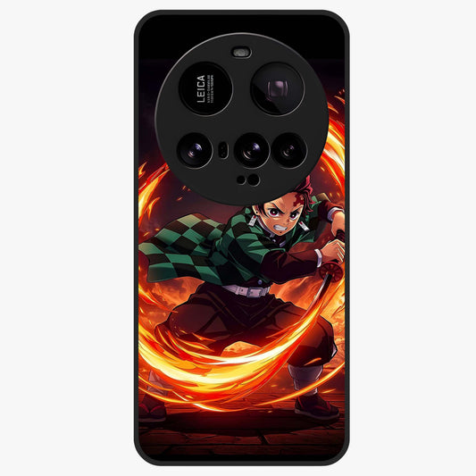Blazing Sword Resolve Glass Case showing flat back view with fiery sword artwork and glossy glass finish.