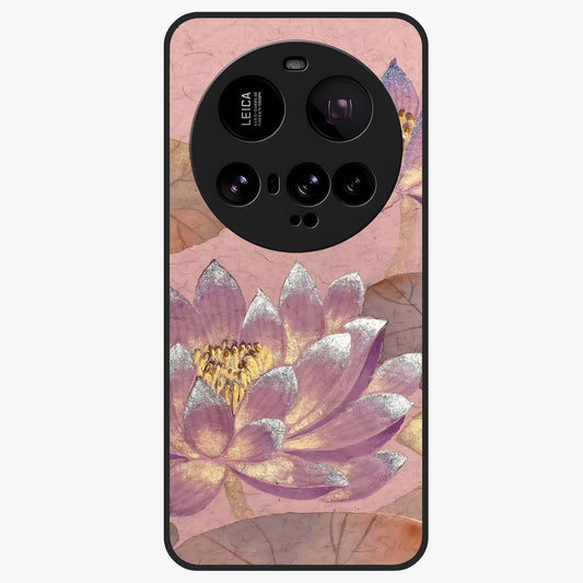 Blossom Mist Lotus Glass Case showing flat back view with serene lotus blossom artwork and glossy glass finish.