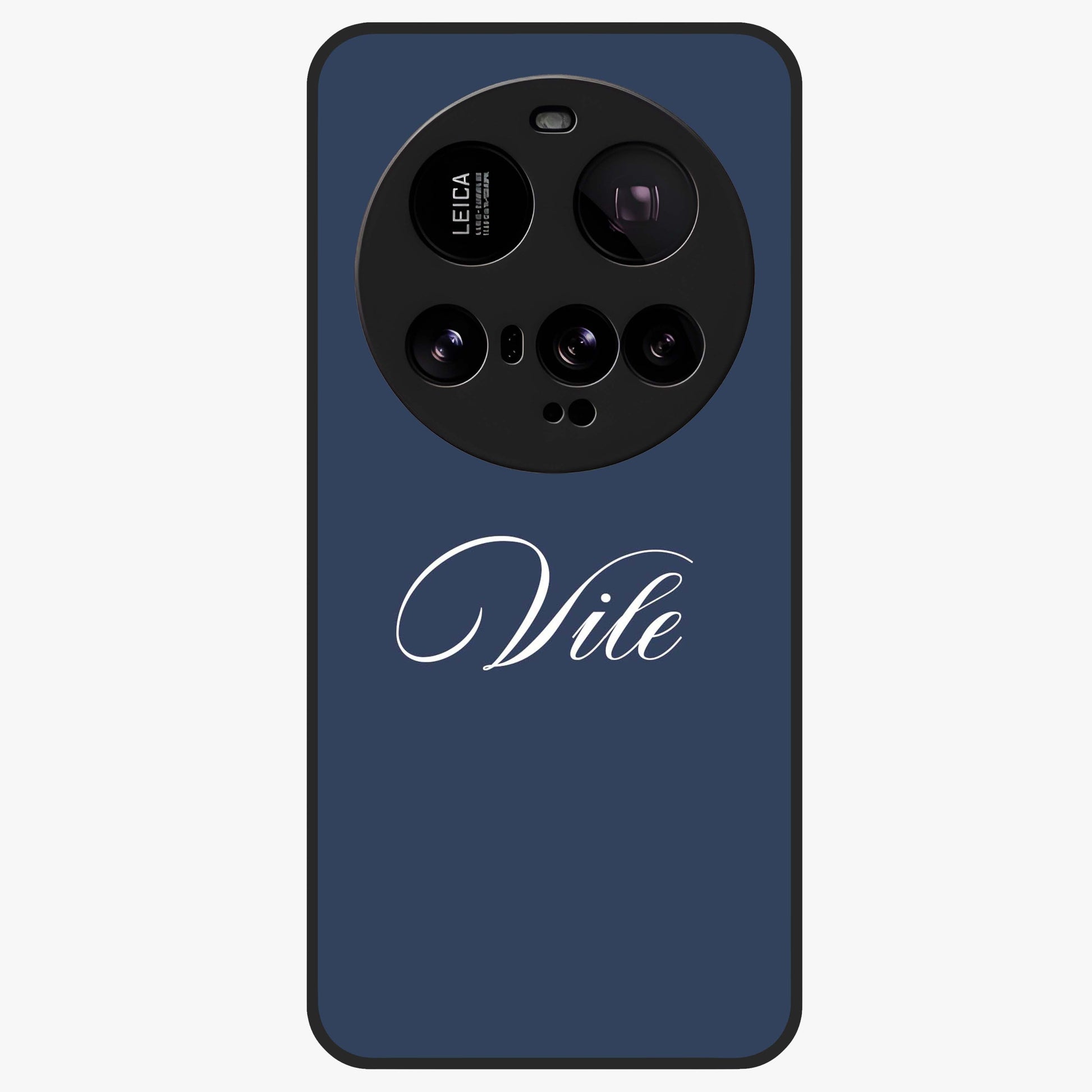 Blue Background Personalized Custom Name Glass Case showing flat back view with minimal blue background and custom name design.