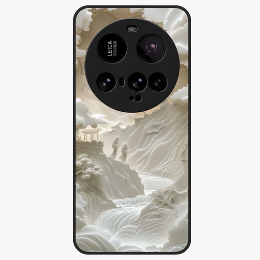 Celestial Origami Glass Case showing flat back view with artistic origami inspired celestial artwork and glossy glass finish.