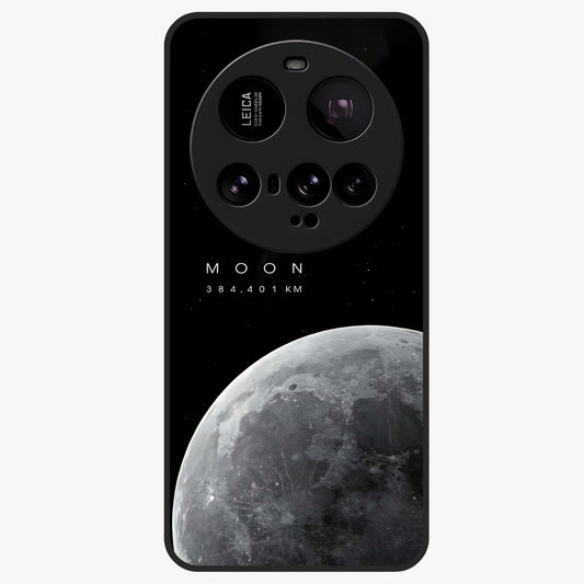 Cosmic Moon Glow Glass Case showing flat back view with glowing moon artwork and glossy glass finish.