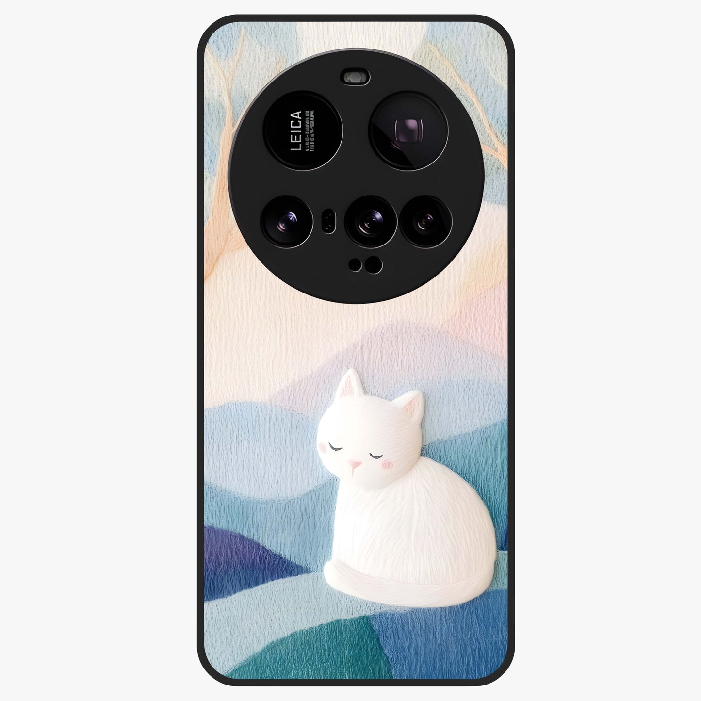 Cotton Dream Cat Glass Case showing flat back view with soft dreamy cat artwork and glossy glass finish.