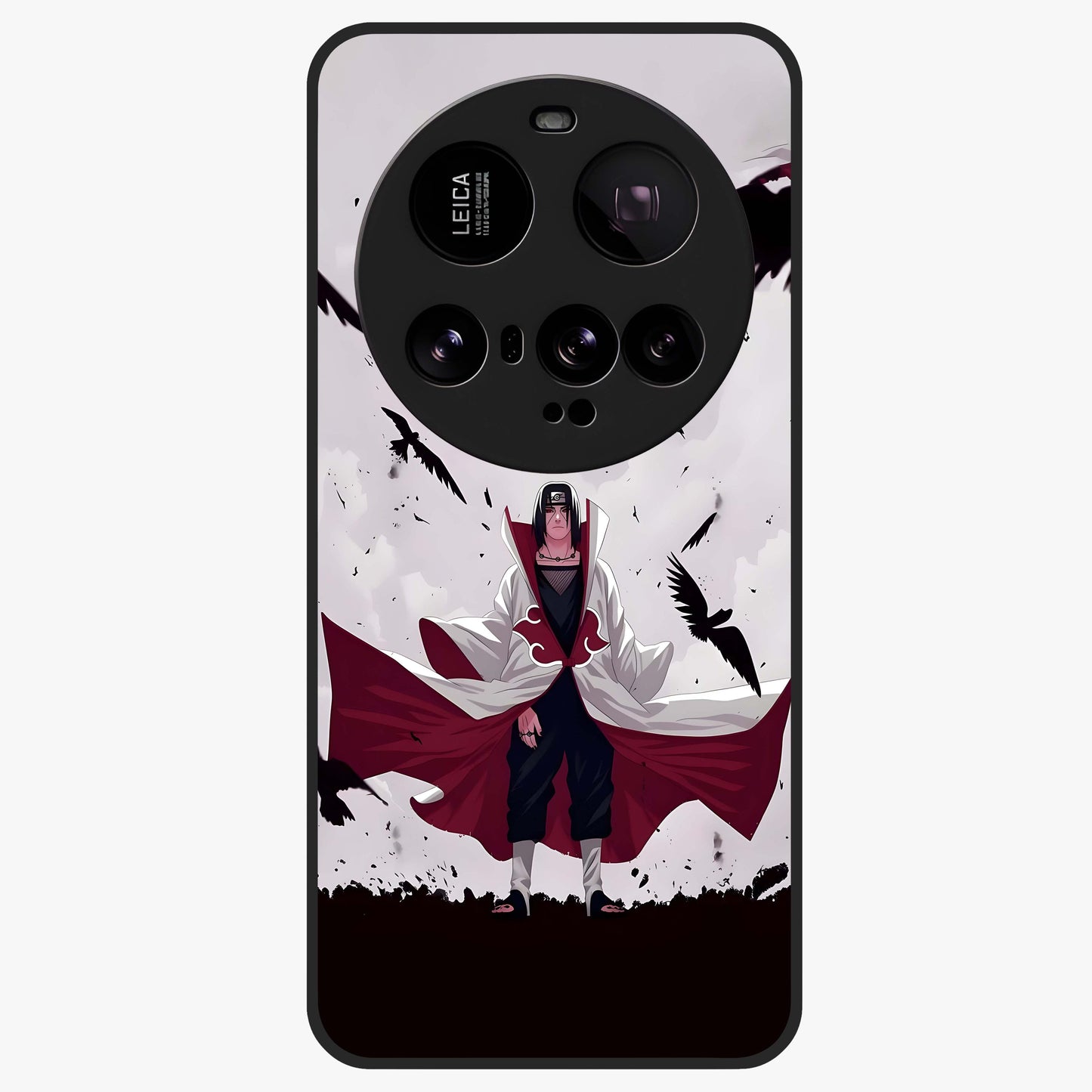 Crimson Crow Ascension Glass Case showing flat back view with mystical crow artwork and glossy glass finish.