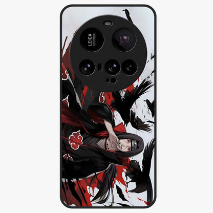 Crimson Crow Illusion Glass Case showing flat back view with artistic crow illusion artwork and glossy glass finish.