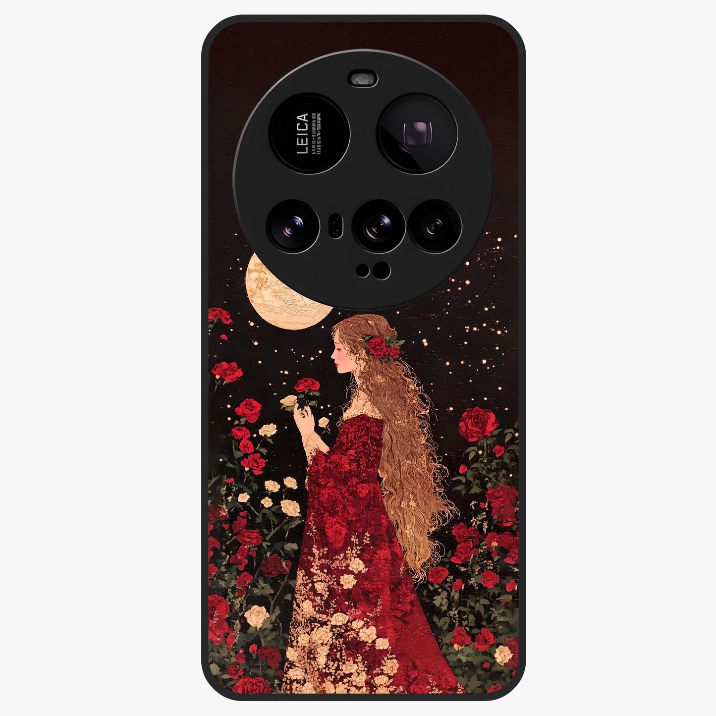 Crimson Dreams Glass Case showing flat back view with dreamy crimson artwork and glossy glass finish.