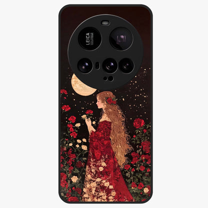 Crimson Dreams Glass Case showing flat back view with dreamy crimson artwork and glossy glass finish.