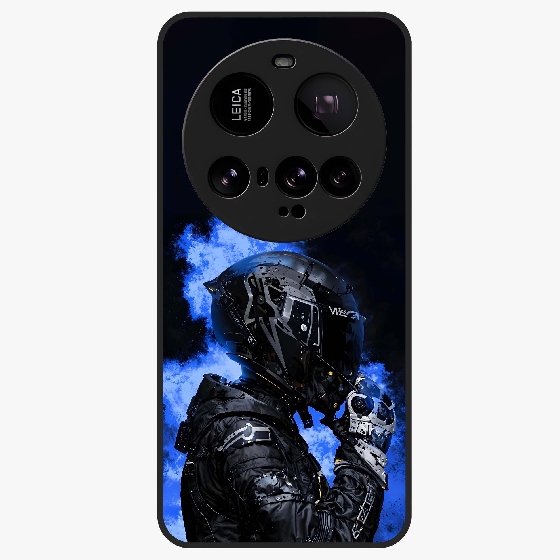 Cyber Sentinel Protocol Glass Case showing flat back view with futuristic cyber themed artwork and glossy glass finish.
