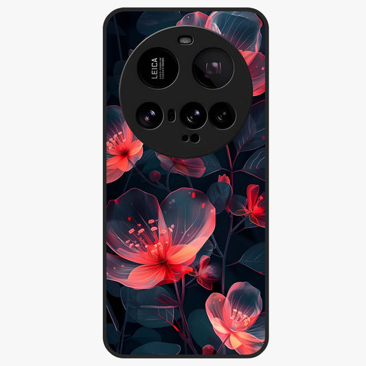Dark Shade of Flower Glass Case showing flat back view with elegant dark floral artwork and glossy glass finish.