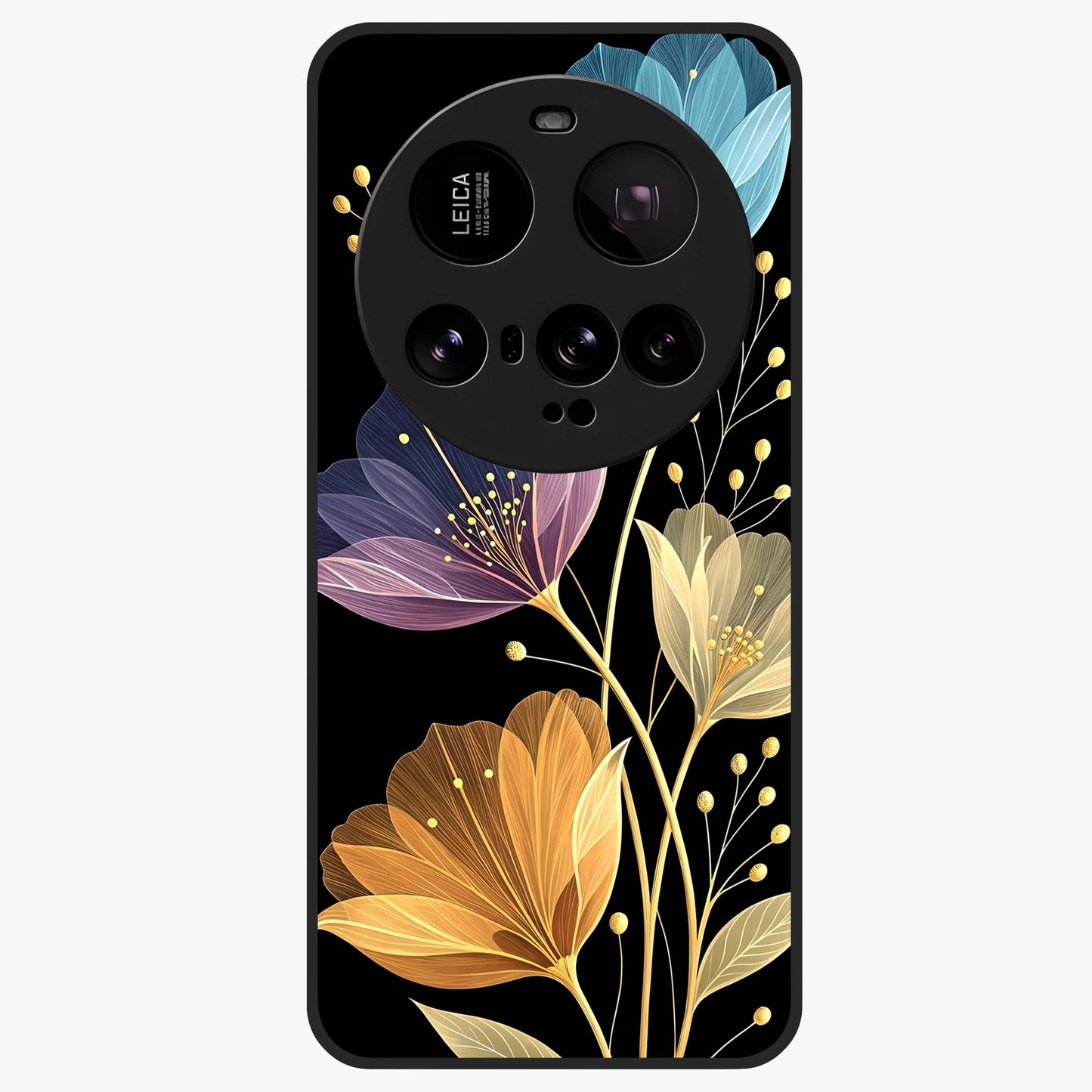 Delicate Multicolor Flowers Glass Case showing flat back view with vibrant floral artwork and glossy glass finish.
