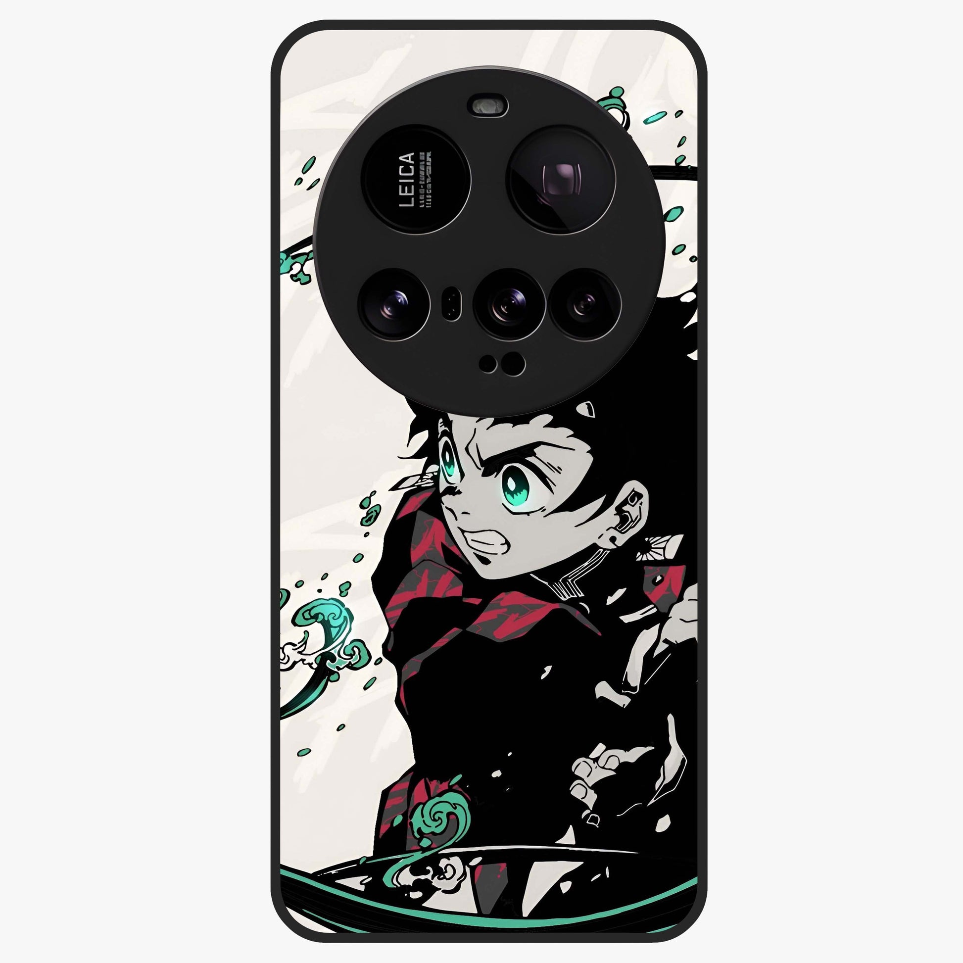 Demon Slayer Glass Case showing flat back view with bold anime inspired artwork and glossy glass finish.