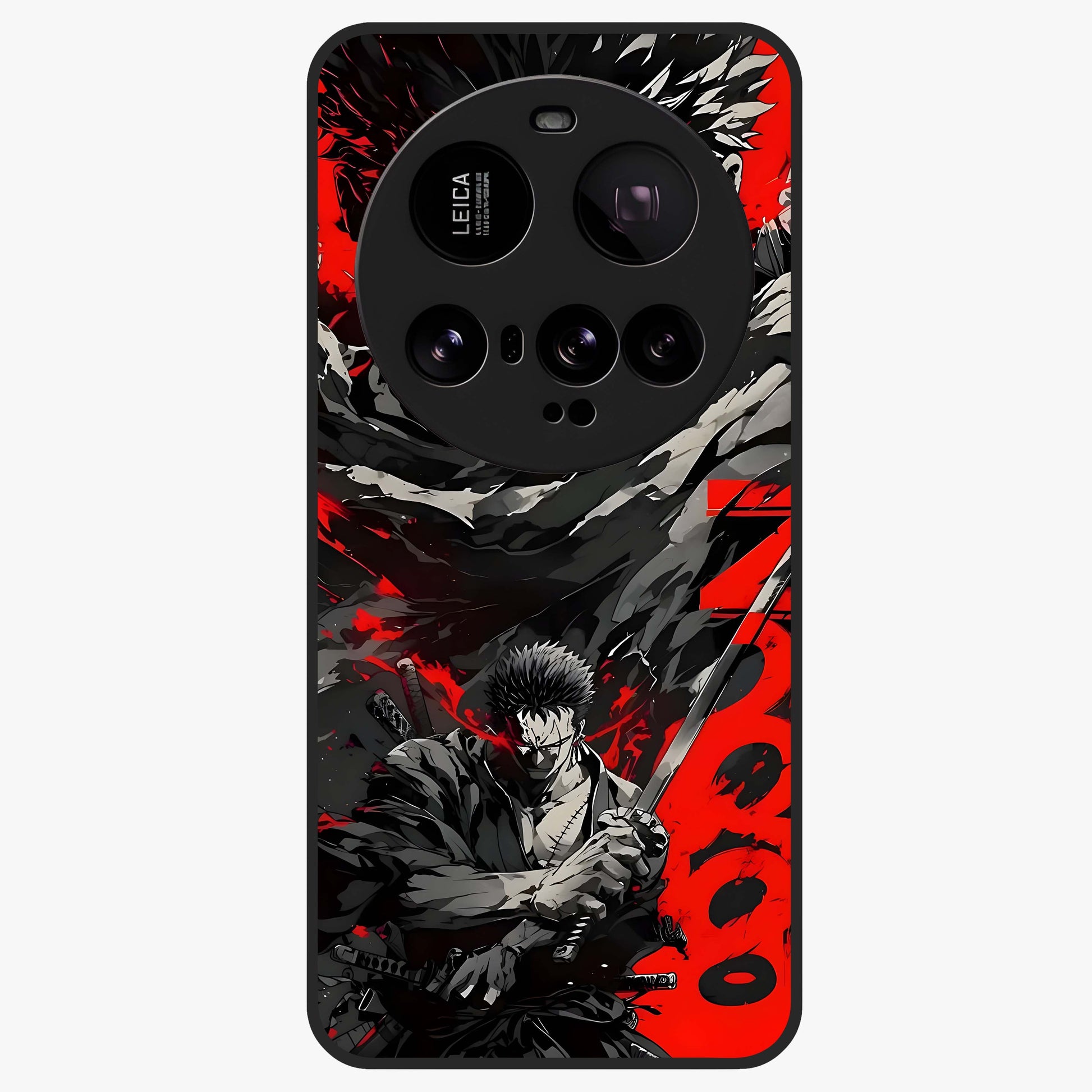 Demon Sword Resolve Glass Case showing flat back view with fierce sword warrior artwork and glossy glass finish.