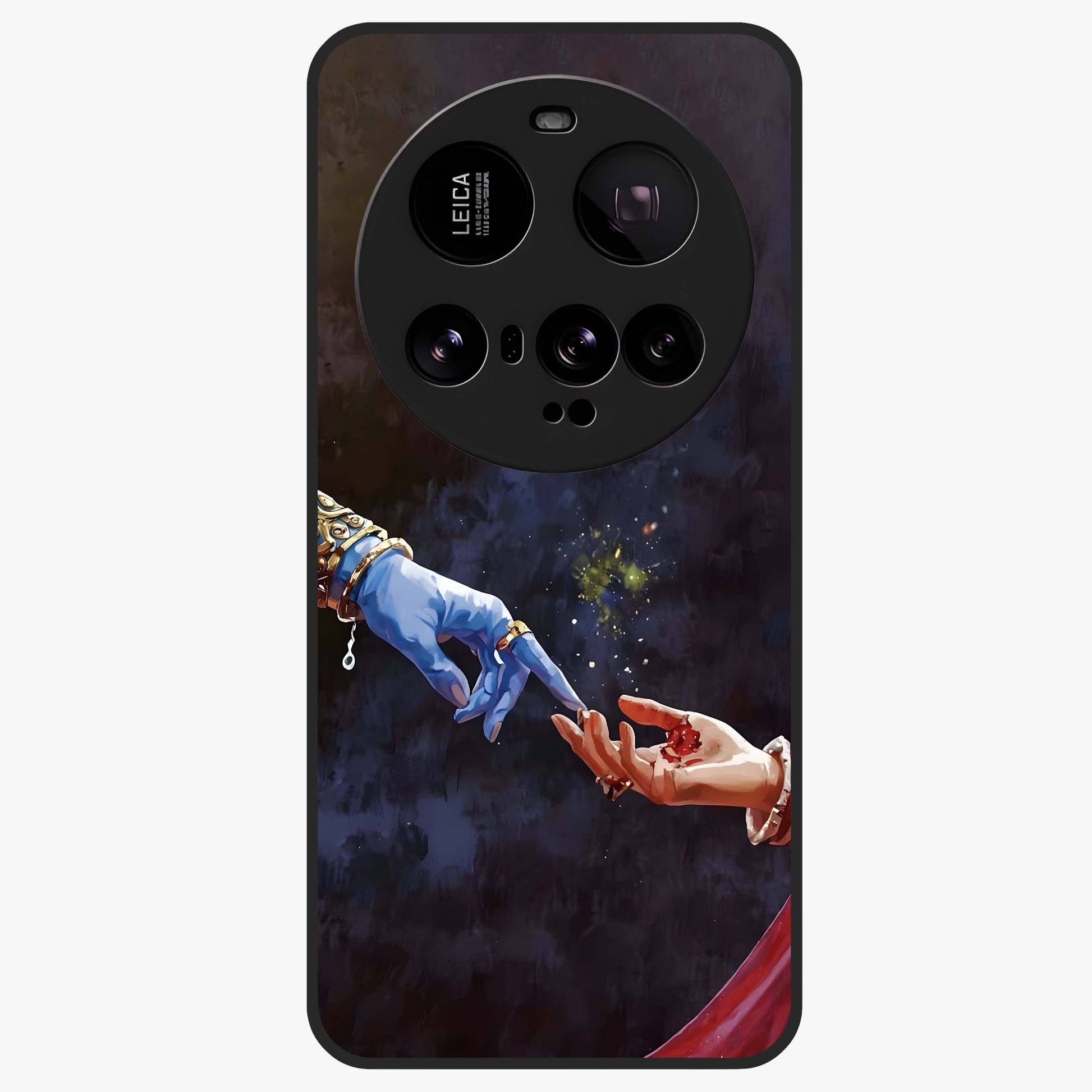 Divine Touch Eternal Glass Case showing flat back view with spiritual themed artwork and glossy glass finish.