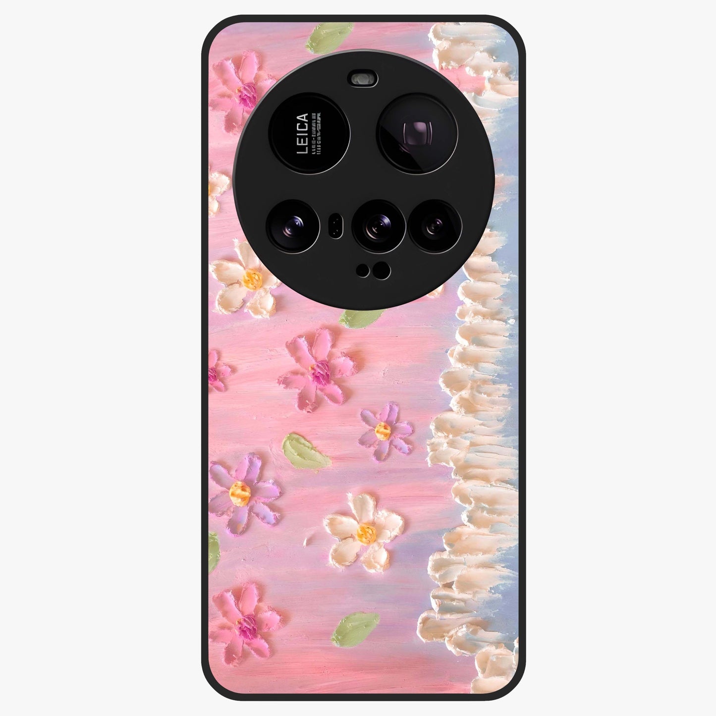 Dreamy Painted Garden Glass Case showing flat back view with artistic painted floral garden artwork and glossy glass finish.