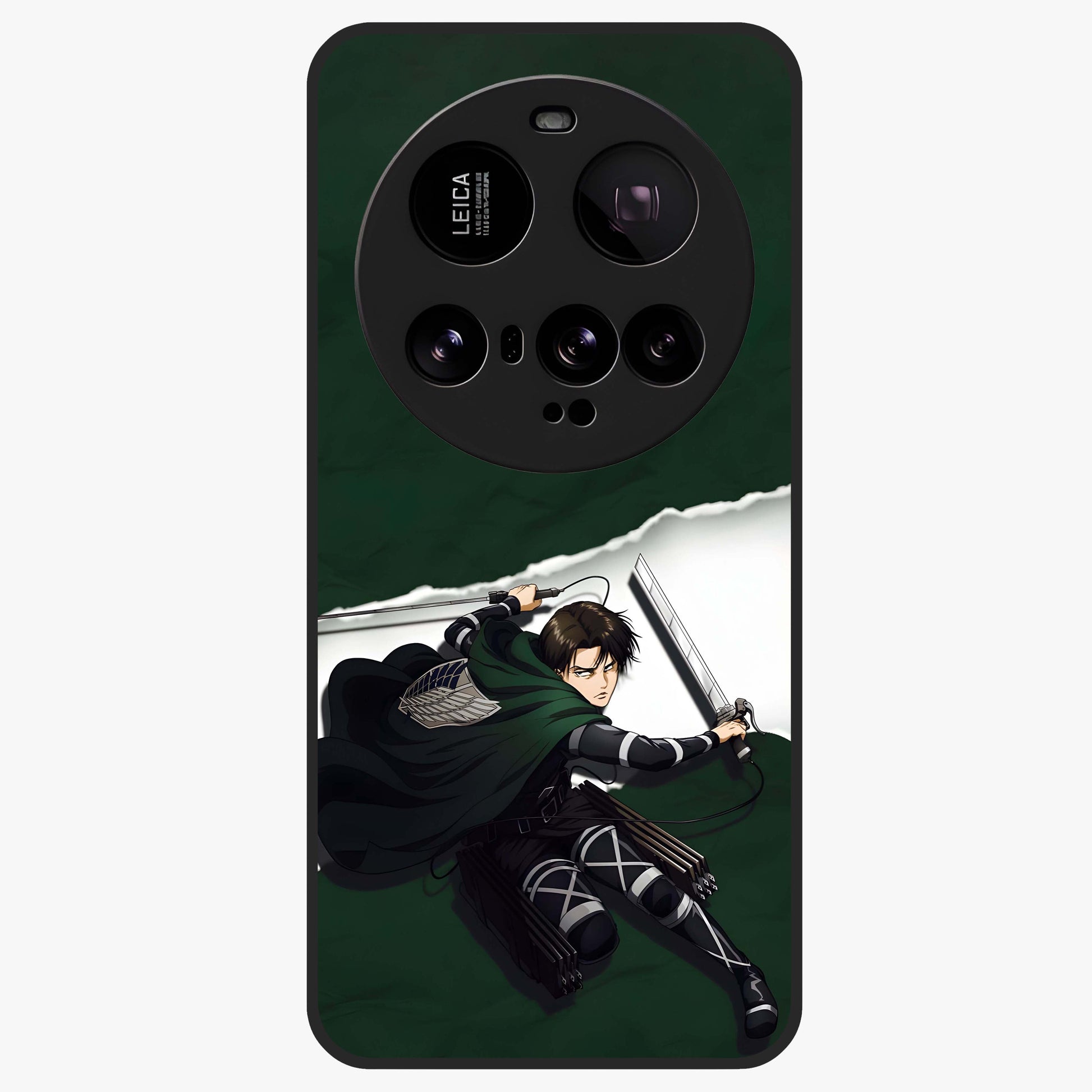 Emerald War Vanguard Glass Case showing flat back view with powerful warrior themed artwork and glossy glass finish.