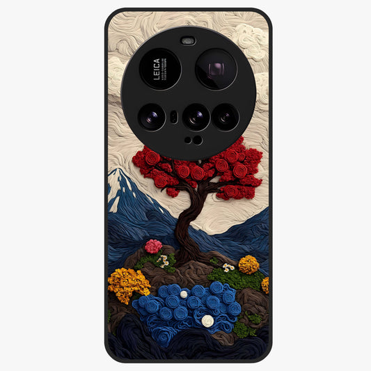 Eternal Nature Tapestry Glass Case showing flat back view with intricate nature tapestry artwork and glossy glass finish.