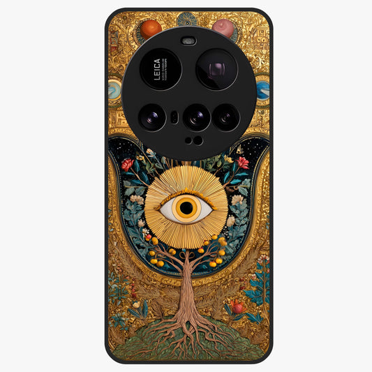 Ethereal Evil Eye Glass Case showing flat back view with mystical evil eye artwork and glossy glass finish.