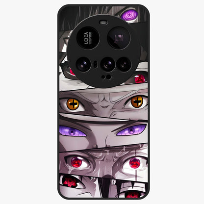 Eyes of Destiny Glass Case showing flat back view with striking eye themed artwork and glossy glass finish.