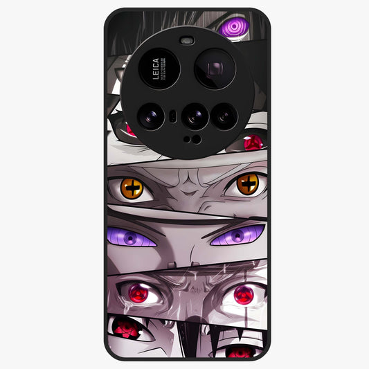 Eyes of Destiny Glass Case showing flat back view with striking eye themed artwork and glossy glass finish.