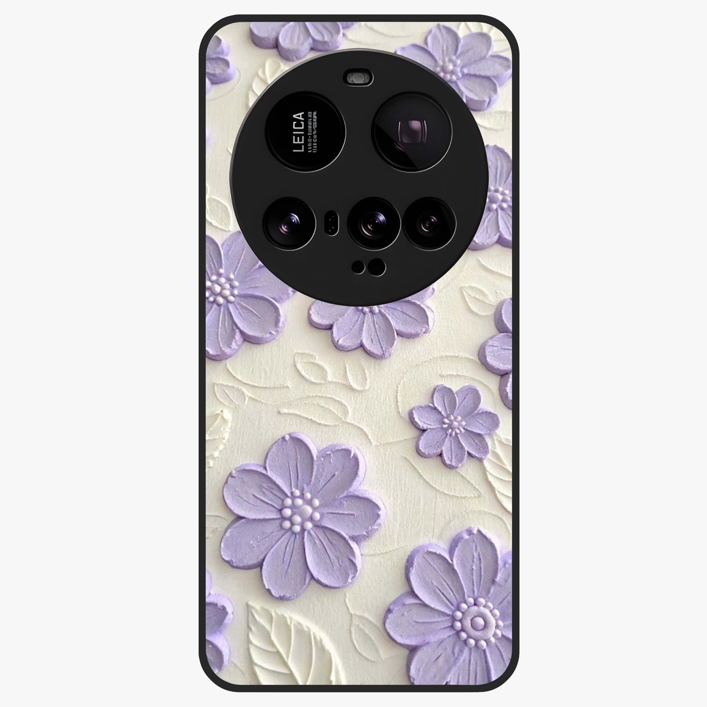 Floral Wall Art With Purple Flowers Glass Case showing flat back view with purple flower artwork and glossy glass finish.