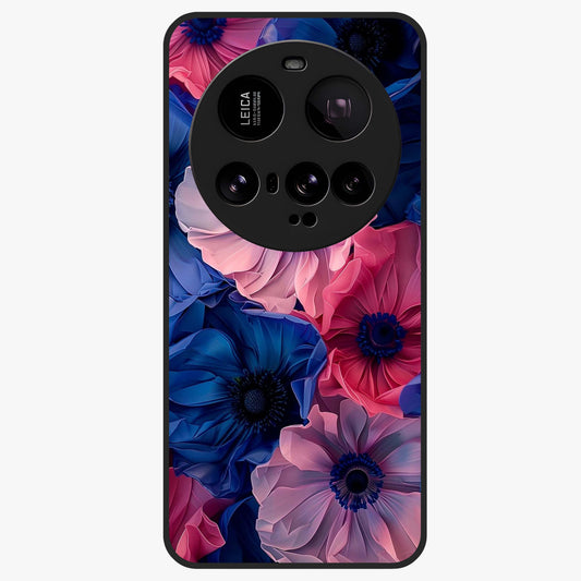 Flower Paper Art Pattern Glass Case showing flat back view with paper cut style floral artwork and glossy glass finish.