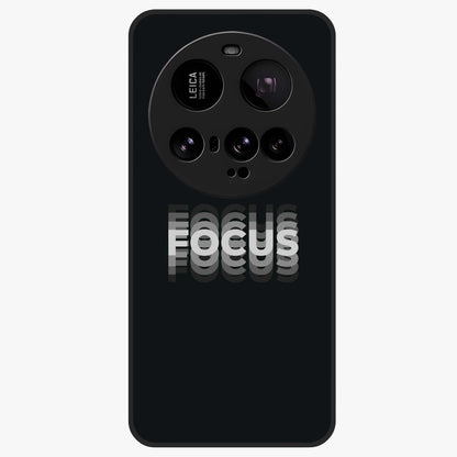 Focus Mode On Glass Case showing flat back view with bold motivational typography design and glossy glass finish.