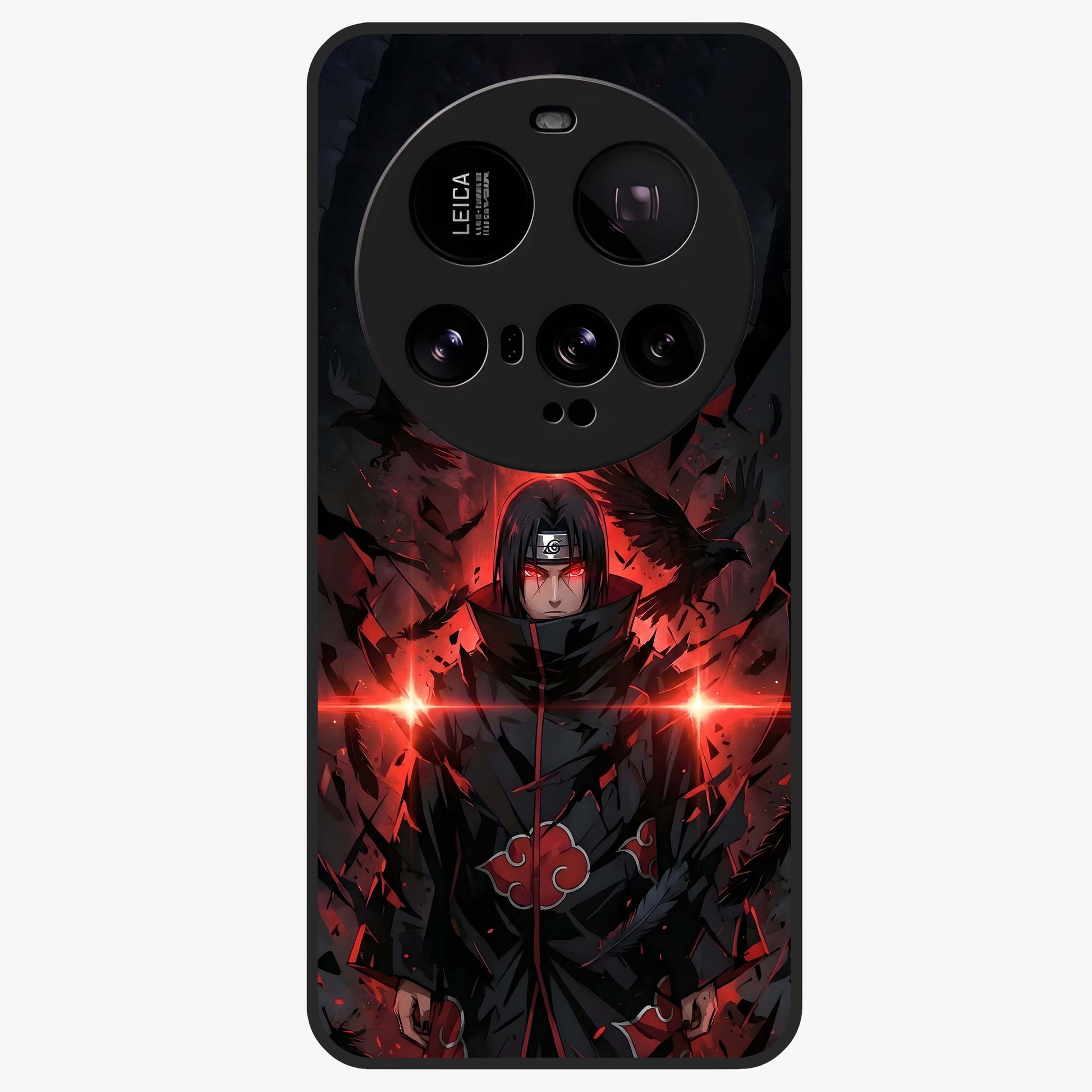 Focused Blade Discipline Glass Case showing flat back view with warrior sword themed artwork and glossy glass finish.