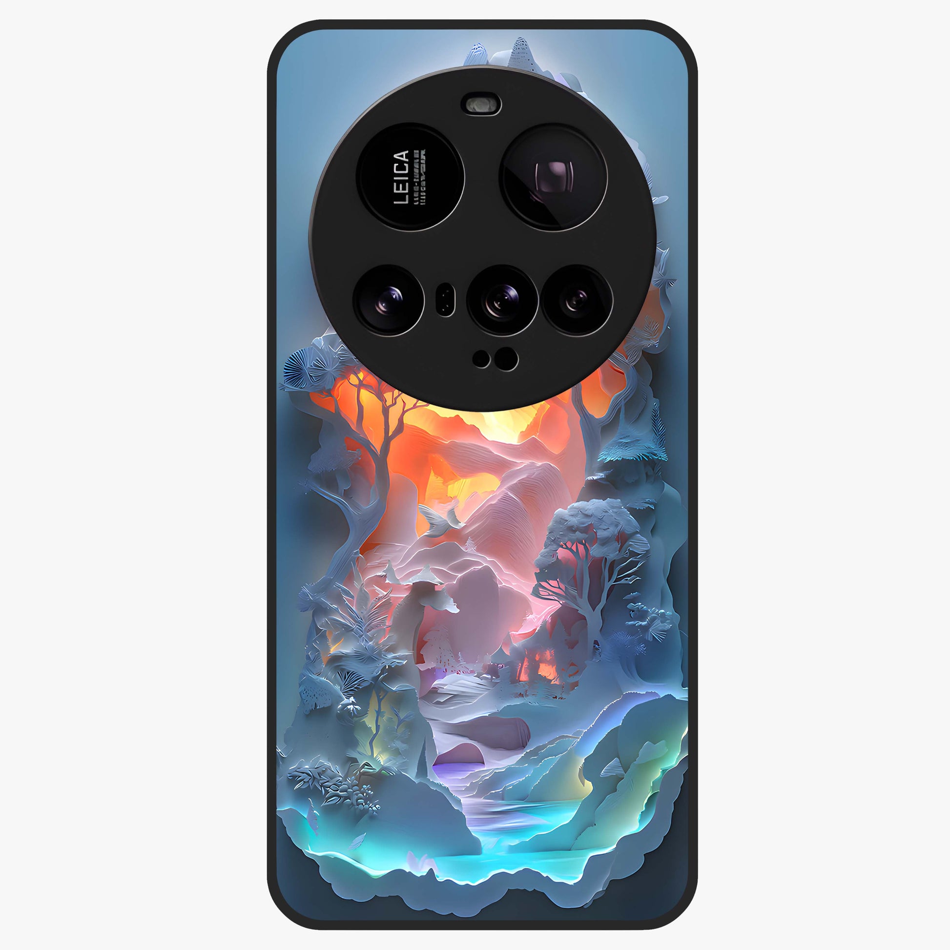 Glow Forest Portal Glass Case showing flat back view with glowing forest portal artwork and glossy glass finish.