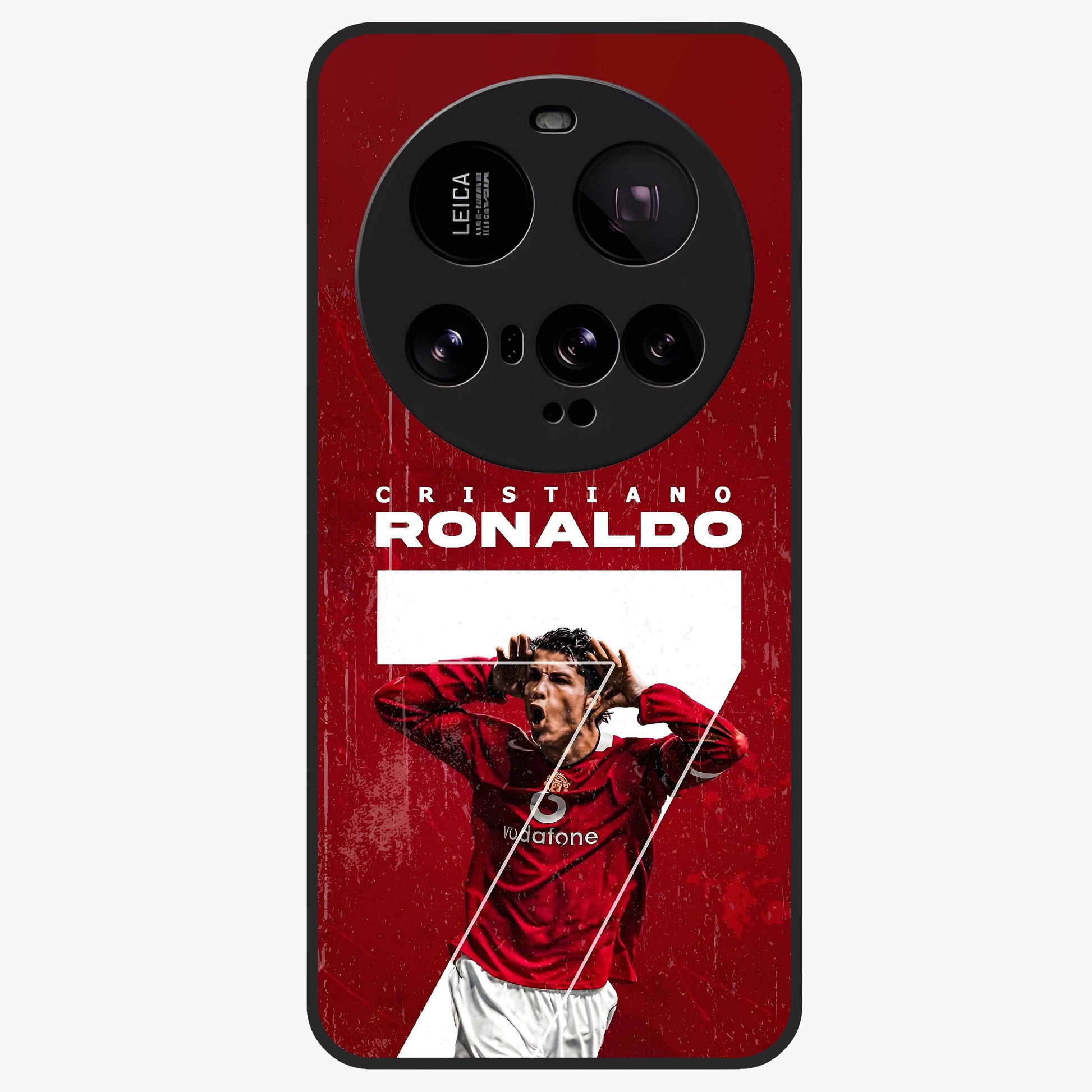 Goal Celebration Legacy Glass Case showing flat back view with football celebration inspired artwork and glossy glass finish.